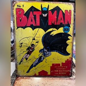 Tin Batman reproduction sign in plastic